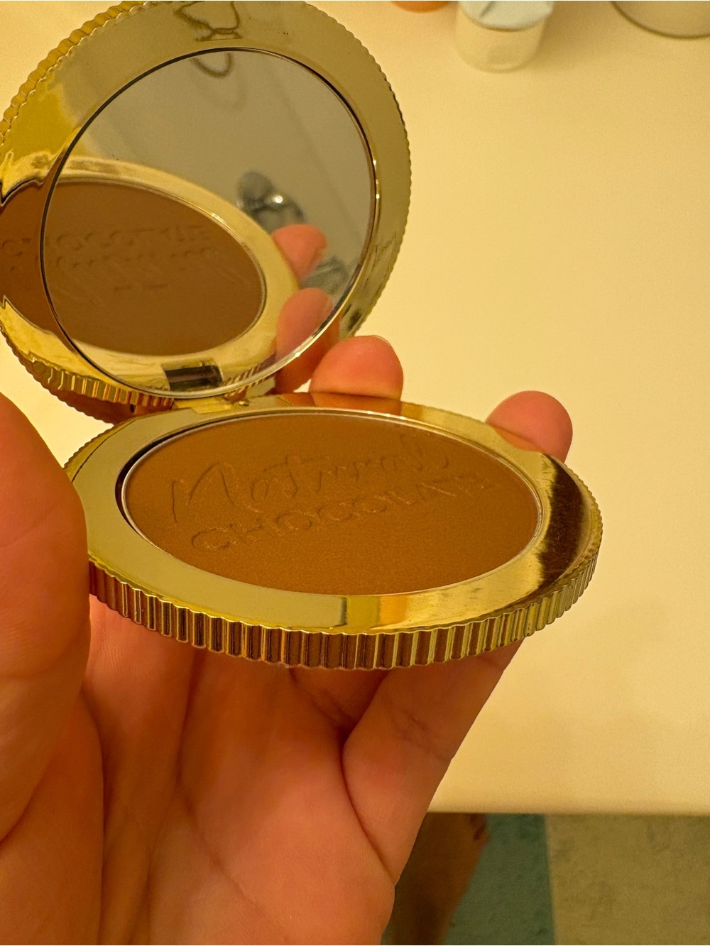 Too Faced Bronzer Compact in Warm Brown with pink Gold Case